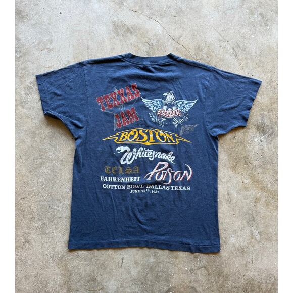 VTG 1987 Texxas Jam Dark Gray Concert Tee Size Small Aerosmith, Boston, Poison - Picture 2 of 5
